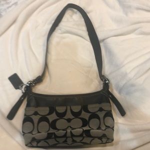 Coach Shoulder Bag - Small Black Leather & Canvas